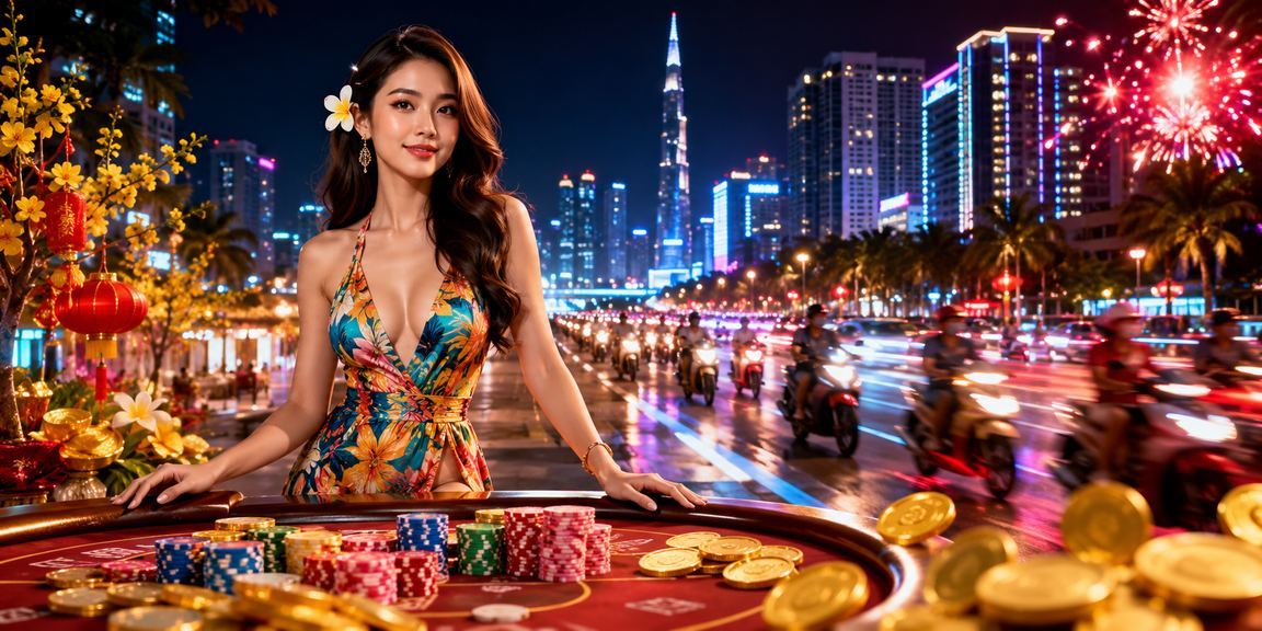 Sảnh casino trực tuyến sôi động về đêm tại Thành phố Hồ Chí Minh